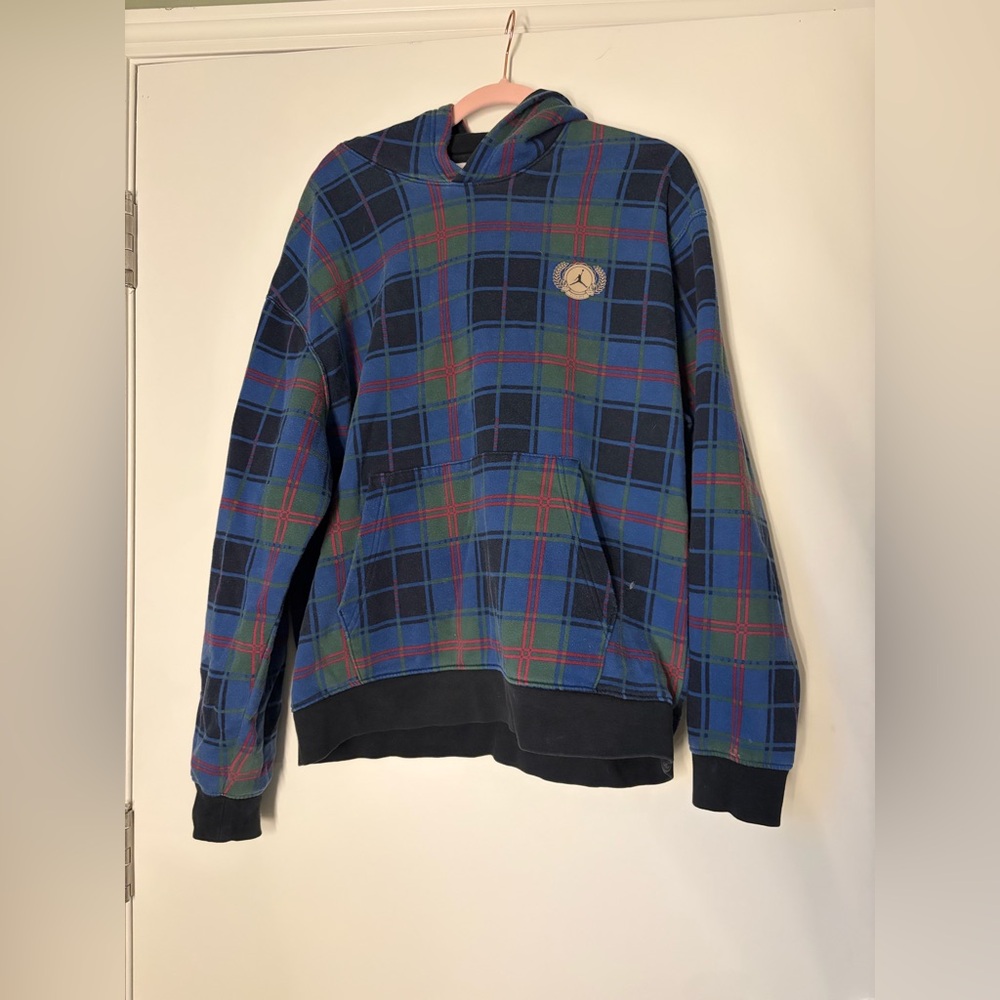 Jordan Men’s Blue & Green Plaid Crewneck Hoodie